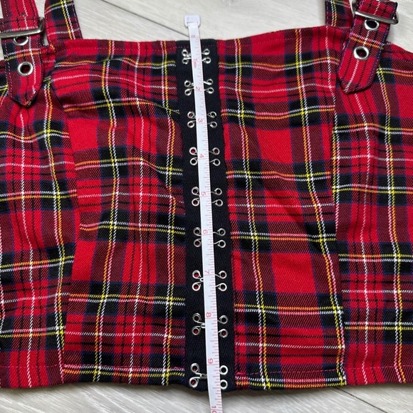Social Collision Hot Topic plaid gothic crop tank buckle grunge punk Christmas L - Picture 7 of 8
